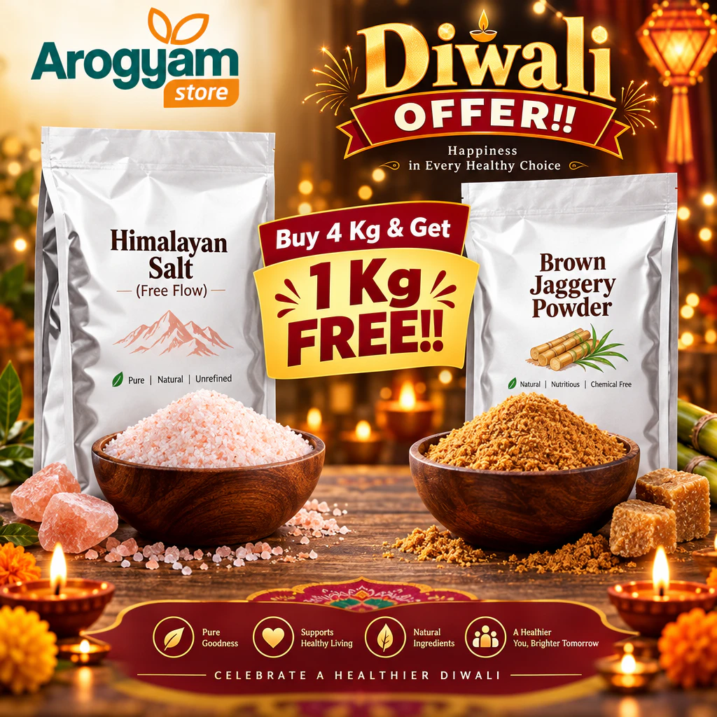 Arogyam Diwali Offer Buy 4 Kg & Get 1 Kg FREE!! Brown Jagger Powder & Himalayan Salt